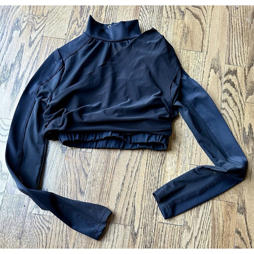 Balera Girls Shirred Long Sleeve Black Dance Top Costume MT11825 Size LC EUC